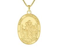 FJ Collier Saint Christophe pour Femme Homme Plaqué Or Argent Sterling 925 Pendentif Saint Christophe Collier St Christopher avec Chaîne de 20" Ovale