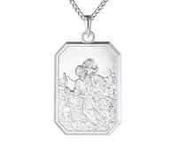 FJ Collier Saint Christophe pour Homme Femme Argent Sterling 925 Pendentif Saint Christophe Collier St Christopher avec Chaîne de 24" Carré