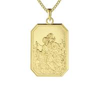 FJ Collier Saint Christophe pour Homme Femme Plaqué Or Argent Sterling 925 Pendentif Saint Christophe Collier St Christopher avec Chaîne de 24" Carré
