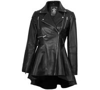 fjackets EU Disc Black Leather Jacket Women - Real Lambskin Long Leather Jackets For Women - Gonzalez Peplum Black | [1315654] L