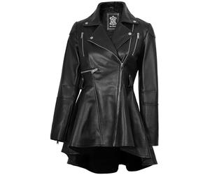 fjackets EU Disc Black Leather Jacket Women - Real Lambskin Long Leather Jackets For Women - Gonzalez Peplum Black | [1315656] 2XL