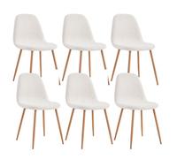 FJARD - Lot de 6 Chaises Blanches Tissu Bouclettes