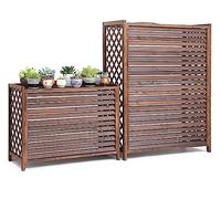 FJAUOQ Cache Climatiseur Extérieur pour Pompe À Chaleur Couverture De Climatiseur Bois Massif Extérieur Housse Extérieure De Climatiseur Protection Support De Fleur Climatiseur en Bois,85x35x75cm