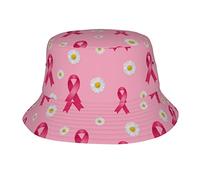FJAUOQ Chapeau Seau Ruban Rose Cancer du Sein pour Femme Chapeau de Soleil d'été Casquette de pêcheur Rose Plage extérieure, Taille Unique