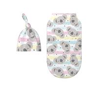 FJAUOQ Ensemble d'emmaillotage et chapeau pour nouveau-né, couverture d'emmaillotage pour bébé koala ours