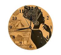 FJAUOQ Horloge Femme Africaine Marron Noir Afrique Animal Zèbre Girafe Horloge Murale Ronde Silencieuse Non Coutil Rustique Décor À La Maison 10 Pouces pour Cuisine Salle De Bains Bureau