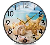 FJAUOQ Horloge Murale Ronde 3D Belle étoile de mer et Coquillages sur la Plage,9,5 Pouces silencieuse à Quartz analogique silencieuse pour la Maison,Le Bureau,l'école