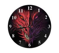 FJAUOQ Horloge Murale Ronde Dragon, Tête de Fantaisie de Dragon Rouge en Colère Horloge Murale Ronde Silencieuse Décoration Murale pour Chambre à Coucher Bureau École Art(10")