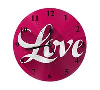 FJAUOQ Horloge Murale Word Love Wall Clock Happy Valentine's Day Pink and White Romantic Art Calligraphy Round Clocks Wall Decorative Silent No Ticking 10 inch 25cm PVC Rustic Modern for Bedroom