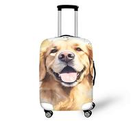 FJAUOQ Housse de protection pour valise de voyage en spirale en verre gothique motif paon en élasthanne anti-rayures pour bagages de 45,7 à 81,3 cm, Golden Retriever souriant, M(22-24 IN)