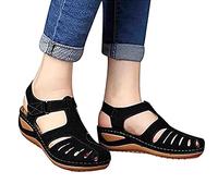 FJAUOQ Sandales Femme éTé Chaussures orthopédiques pour Femmes Confortables Sandales en Cuir Plat Sandales Low Toe Open Toe Breathable Sandales,Noir,41EU