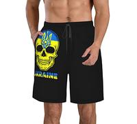 FJAUOQ Short de plage pour homme - Séchage rapide - Short athlétique d'été fin et respirant - Élastique réglable - M/L/XL/XXL/XXL, Drapeau Ukraine Crâne, M