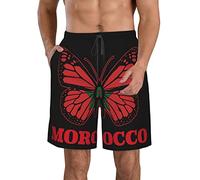 FJAUOQ Short de plage pour homme - Séchage rapide - Short athlétique d'été fin et respirant - Taille M/L/XL/XXL/XXL, Drapeaux marocains papillon du Maroc, XL