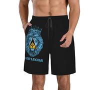 FJAUOQ Short de plage pour homme - Séchage rapide - Short athlétique d'été fin et respirant - Taille M/L/XL/XXL/XXL, Drapeaux Lion Sainte Lucienne, M