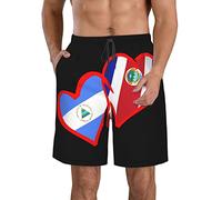 FJAUOQ Short de plage pour homme - Séchage rapide - Short athlétique d'été fin et respirant - Taille M/L/XL/XXL/XXL, Cœurs Nigaragua et Costa Rica, M