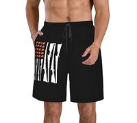 FJAUOQ Short de plage pour homme - Séchage rapide - Short athlétique d'été fin et respirant - Taille M/L/XL/XXL/XXL, Piège à pigeons en argile avec drapeau américain, XL