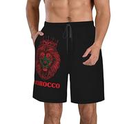 FJAUOQ Short de plage pour homme - Séchage rapide - Short athlétique d'été fin et respirant - Taille M/L/XL/XXL/XXL, Lion Maroc Drapeau Maroc, L