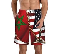 FJAUOQ Short de plage pour homme - Séchage rapide - Short athlétique d'été fin respirant réglable élastique - Taille M/L/XL/XXL/XXL, Drapeau Américain et Maroc Drapeau Maroc, M