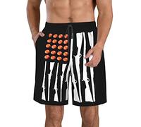 FJAUOQ Short de plage pour homme - Séchage rapide - Short athlétique d'été fin respirant réglable élastique - Taille M/L/XL/XXL/XXL, Piège à pigeons en argile avec drapeau américain, XL