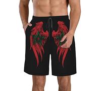 FJAUOQ Short de plage pour homme - Séchage rapide - Short athlétique d'été fin respirant réglable élastique - Taille M/L/XL/XXL/XXL, Drapeau Maroc Ailes Maroc, L