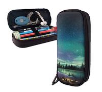FJAUOQ Trousse à crayons Celestial Night Sky de grande capacité en cuir avec fermeture éclair pour organiseur de bureau, Noir , Taille unique, trousse à crayons