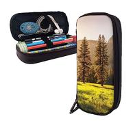 FJAUOQ Trousse à crayons Dawn in The Mountains in The Fall de grande capacité en cuir avec fermeture éclair pour organiseur de bureau, Noir , Taille unique, trousse à crayons