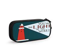 FJAUOQ Trousse à crayons grande capacité avec citation inspirante « You are The Light of The World » - Phare rouge - Grand sac de rangement pour l'école - Pour homme et femme, Multi-C179, Taille