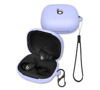 FJIASTB Coque de protection en silicone souple avec mousqueton et cordon pour écouteurs Beats Powerbeats Fit 2025 Violet