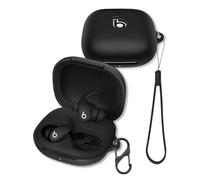 FJIASTB Coque de protection en silicone souple pour écouteurs Beats Powerbeats Fit 2025 avec mousqueton et cordon Noir