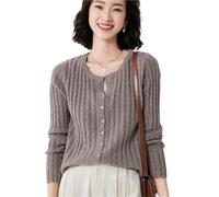 FJIXUO 1 Cardigan Femme Automne Hiver Col Rond Simple Boutonnage Coupe Slim Tricot Uni pour Les Vêtements De Tous Les Jours(Brown,M (48-55) kg)