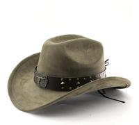 FJIXUO Chapeau de cowboy western en daim imitation tête taureau, haut-de-forme jazz, chapeau feutre, pare-soleil, grand à avant-toit Pour Les Activités De Plein Air(Green)