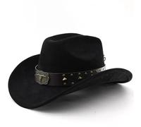 FJIXUO Chapeau de cowboy western en daim imitation tête taureau, haut-de-forme jazz, chapeau feutre, pare-soleil, grand à avant-toit Pour Les Activités De Plein Air(Black)