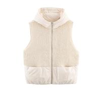FJIXUO Gilet matelassé avec coutures éponge, Chic, à capuche, Slim, fermeture éclair, sans manches, hiver Pour Les Voyages Et Le Camping(Beige)
