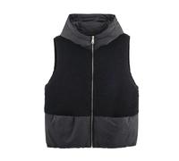 FJIXUO Gilet matelassé avec coutures éponge, Chic, à capuche, Slim, fermeture éclair, sans manches, hiver Pour Les Voyages Et Le Camping(Black)