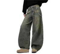 FJIXUO Jean Ample rétro à Jambes Larges, Style Streetwear Homme, Effet usé, décontracté, Pantalon en Denim Quatre Saisons, Unisexe pour Les Loisirs Et Les Voyages(S)