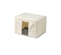 FJIXUO Lot de 2 bacs rangement pliables en tissu grande capacité avec cadre acier et façade transparente. Organisateur essentiel for vêtements, serviettes linge lit Pour Ranger Les Vêtements(Beige)