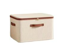 FJIXUO Lot de 2 grandes boîtes rangement ménagères robustes en coton et lin à coque rigide fermeture éclair, avec couvercle, for vêtements, jouets couvertures Pour Ranger Les Vêtements