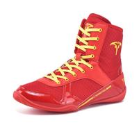 FJJLOVE Bottes De Boxe Montantes pour Hommes Et Femmes, Respirantes, Entraîneur De Boxe Confortable, Antidérapantes, pour Combat Et Compétitions De Fitness,Rouge,40 EU