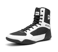 FJJLOVE Chaussures De Boxe pour Entraînement Et Compétition, Chaussures De Lutte Légères pour Hommes Et Femmes, Bottes De Combat Respirantes À Tige Haute,Blanc,41 EU