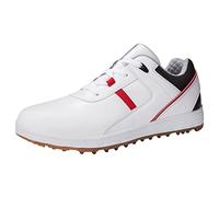 FJJLOVE Chaussures De Golf en Cuir Imperméable Baskets De Golf À Lacets sans Crampons Chaussures De Marche Antidérapantes en Plein Air pour Les Golfeurs,Rouge,38 EU