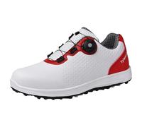FJJLOVE Chaussures de Golf pour Hommes Mode Baskets pour Golfeur Tennis Marche Extérieur Casual Spikless Workout Chaussures,Rouge,46 EU