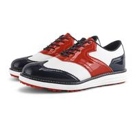 FJJLOVE Chaussures De Golf pour Hommes sans Crampons en Cuir Baskets De Golf Antidérapantes Basses Basses Confort Chaussures De Marche Décontractées Grande Taille,Rouge,47 EU