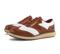 FJJLOVE Chaussures De Golf pour Hommes sans Crampons en Cuir Baskets De Golf Antidérapantes Basses Basses Confort Chaussures De Marche Décontractées Grande Taille,Marron,41 EU