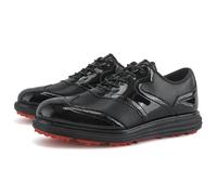 FJJLOVE Chaussures De Golf pour Hommes sans Crampons en Cuir Baskets De Golf Antidérapantes Basses Basses Confort Chaussures De Marche Décontractées Grande Taille,Noir,47 EU