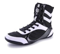 FJJLOVE Chaussures de Lutte pour Jeunes Filles et garçons Unisexes, en Mesh Respirant, Bottes de Boxe Pieds Nus légères, antidérapantes, Chaussures Montantes à la Cheville.,Noir,39 EU