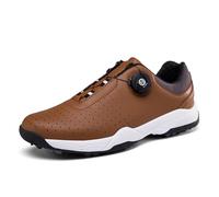 FJJLOVE Hommes Spikeless Golfers Chaussures Imperméable Golf Entraînement Baskets Gazon Golf Marche Gym Chaussures Confort,Marron,37 EU