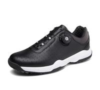FJJLOVE Hommes Spikeless Golfers Chaussures Imperméable Golf Entraînement Baskets Gazon Golf Marche Gym Chaussures Confort,Noir,36 EU