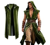 FJKVKDT Gilet médiéval à capuche pour homme - Cape sans manches - Cape Renaissance - Tunique sans manches - Costume viking - Halloween - Assassin - Cosplay - Gothique - Viking - Pirate - Cosplay