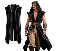 FJKVKDT Gilet médiéval à capuche pour homme - Cape sans manches - Cape Renaissance - Tunique sans manches - Costume viking - Halloween - Assassin - Cosplay - Gothique - Viking - Pirate - Cosplay