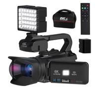 FJLKGDSP Caméscope Vintage Full 6K UHD 60 FPS for Diffusion en Direct Vlog 18X 64 MP Caméra vidéo AF Enregistreur numérique Écran Rotatif 4 Pouces(with Light)